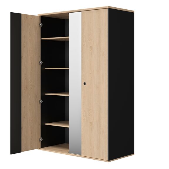 Duplex Ντουλάπα με 2 Πόρτες και Καθρέφτη 130x61x200εκ. Black/natural Chestnut