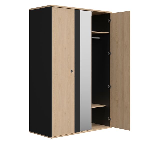 Duplex Ντουλάπα με 2 Πόρτες και Καθρέφτη 130x61x200εκ. Black/natural Chestnut