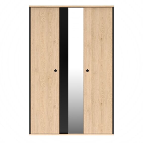 Duplex Ντουλάπα με 2 Πόρτες και Καθρέφτη 130x61x200εκ. Black/natural Chestnut