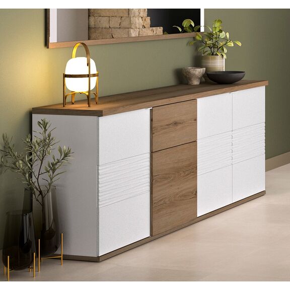 Otello Μπουφές με 4 Πόρτες και 1 Συρτάρι 208x47x87εκ. Helvezia oak / Λευκό