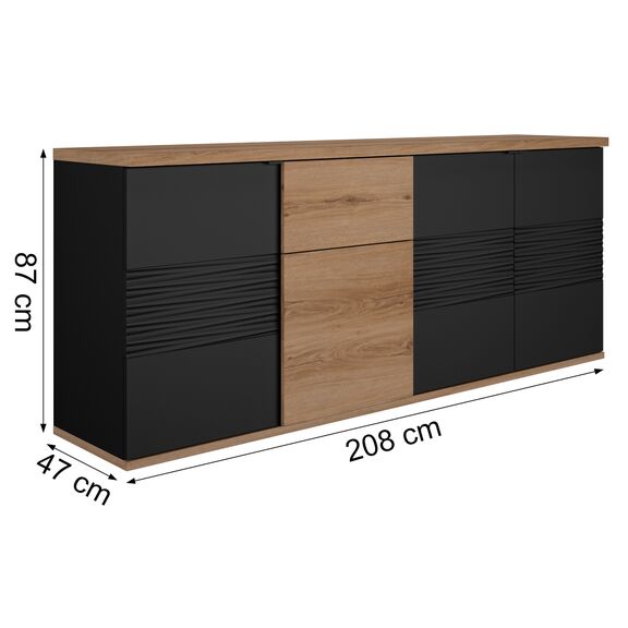 Otello Μπουφές με 4 Πόρτες και 1 Συρτάρι 208x47x87εκ. Helvezia oak / Μαύρο