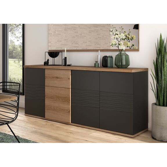 Otello Μπουφές με 4 Πόρτες και 1 Συρτάρι 208x47x87εκ. Helvezia oak / Μαύρο