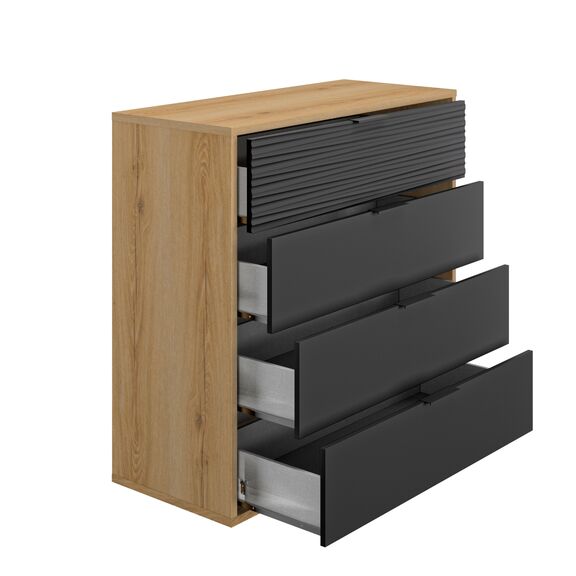 Otello Συρταριέρα με 4 Συρτάρια 106x45x103εκ. Helvezia oak / Μαύρο
