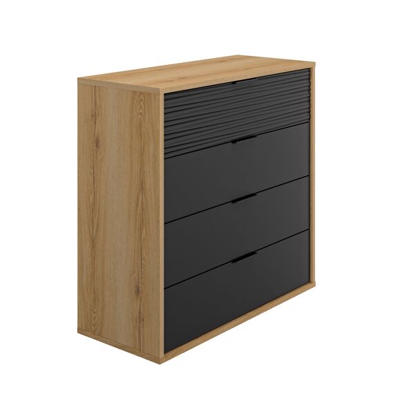 Otello Συρταριέρα με 4 Συρτάρια 106x45x103εκ. Helvezia oak / Μαύρο
