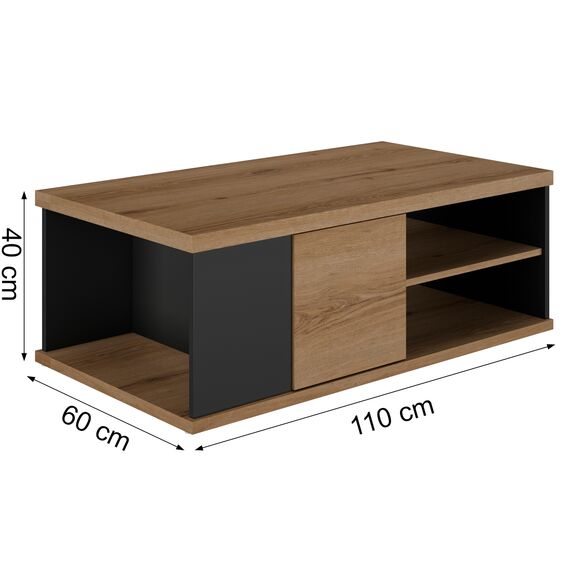 Otello Τραπεζάκι Σαλονιού 110x60x40εκ. Helvezia oak / Μαύρο