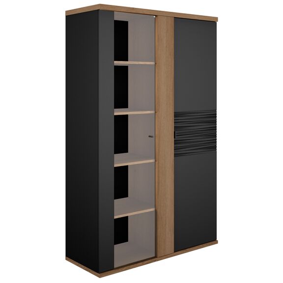 Otello Βιτρίνα με δυο Πόρτες 110x45x178εκ. Helvezia oak / Μαύρο