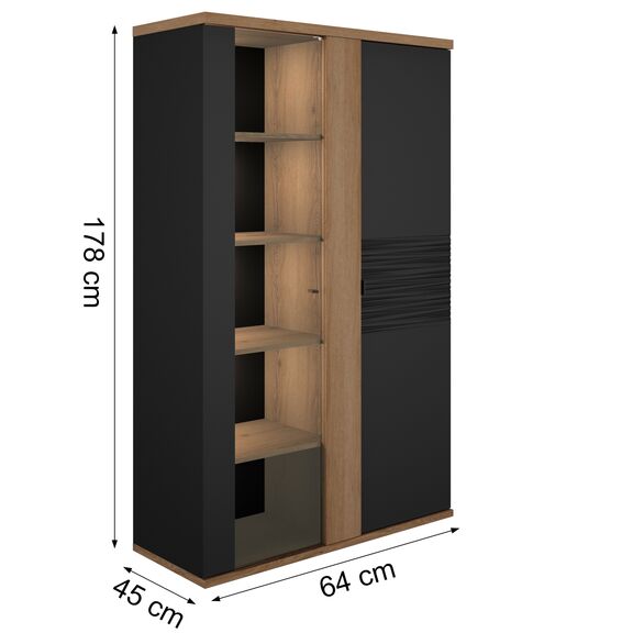 Otello Βιτρίνα με δυο Πόρτες 110x45x178εκ. Helvezia oak / Μαύρο