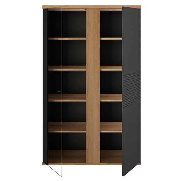Otello Βιτρίνα με δυο Πόρτες 110x45x178εκ. Helvezia oak / Μαύρο