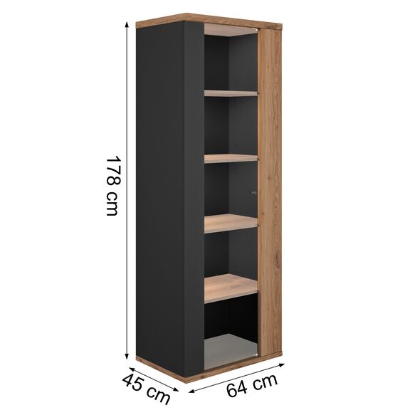 Otello Βιτρίνα με μία Πόρτα 64x45x178εκ. Helvezia oak / Μαύρο