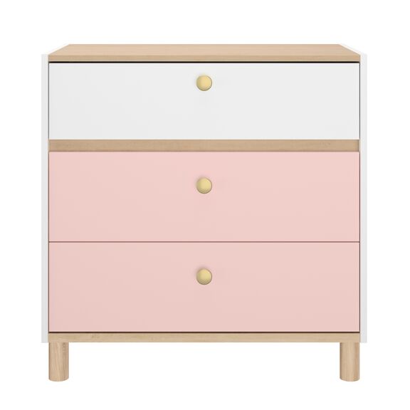 Romy Συρταριέρα με 3 Συρτάρια 81x45x82εκ. Λευκό / ροζ / Blond oak