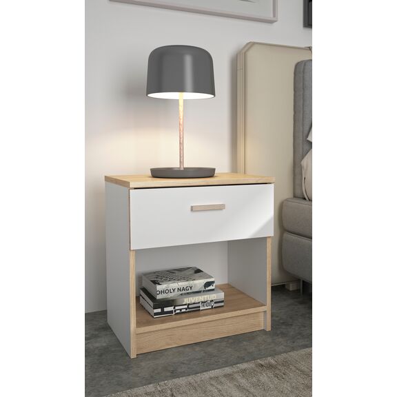 Tulle Κομοδίνο με ένα Συρτάρι 48x52x35εκ. Λευκό / Blond oak