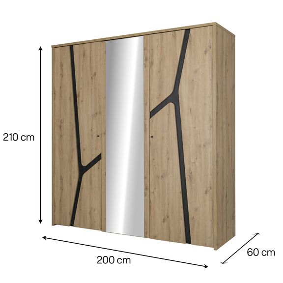 Alana Ντουλάπα με 3 Πόρτες 200x60x210εκ. Artisan oak / Black Thread