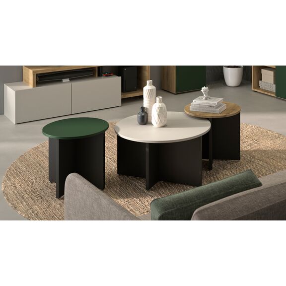 Craft σετ 3 Τραπεζάκια Σαλονιού 160x70x42/38εκ. Μαύρο / Artisan oak / Πράσινο / Grege