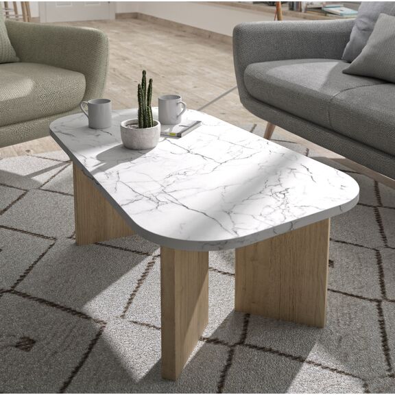 Quartz Τραπεζάκι Σαλονιού 105x58x39εκ. Natural Chestnut / Marble