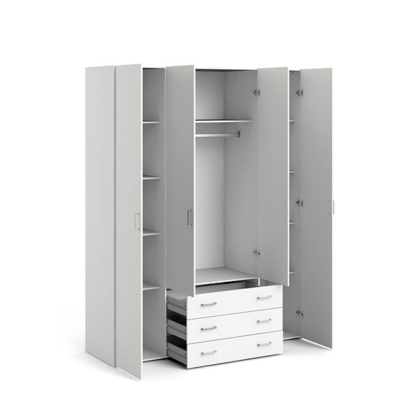 Space Ντουλάπα με 4 Πόρτες και 3 Συρτάρια 154x49,5x200,4εκ.  Λευκό