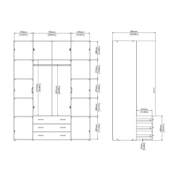 Space Ντουλάπα με 4 Πόρτες και 3 Συρτάρια 154x49,5x200,4εκ.  Λευκό