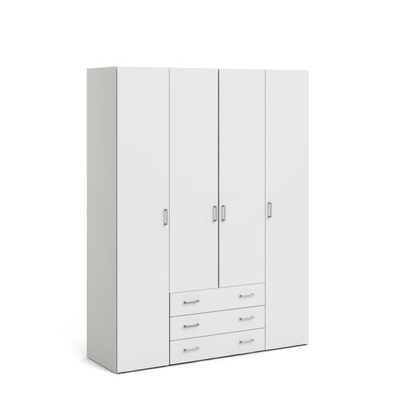 Space Ντουλάπα με 4 Πόρτες και 3 Συρτάρια 154x49,5x200,4εκ.  Λευκό