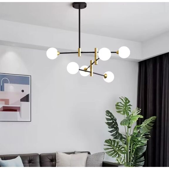Se21-ha-6 Haruto Black and Gold Pendant Opal 83x55cm E27*6 Max60w Ip20 2 Years Warranty