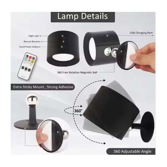 Se led 4 Mizu Black Wall Battery led Lamp Recharcheable 8x4,5cm 3,5w 2000mah 3cct Charging Time