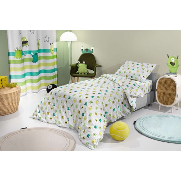 Σετ 3τμχ. Παιδικά Σεντόνια Monsters Lime (Λάστιχο) Saint Clair  100% Cotton
