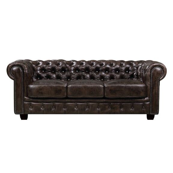Chesterfield Birmingham Καναπές 3θέσιος Σαλονιού Καθιστικού,δέρμα Απόχρωση Καφέ
