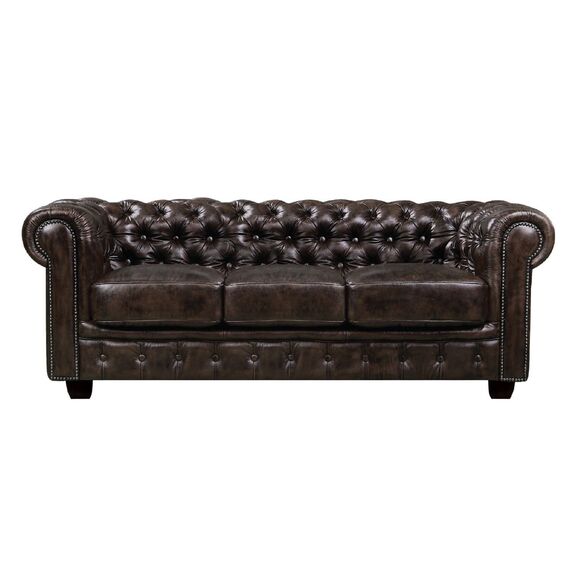 Chesterfield Birmingham Καναπές 3θέσιος Σαλονιού Καθιστικού,δέρμα Απόχρωση Καφέ