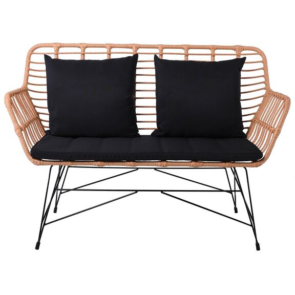 Salsa max Living Καναπές Κήπου 2θέσιος, Μέταλλο Βαφή Μαύρο, Wicker Φυσικό, Μαξιλάρια Μαύρο