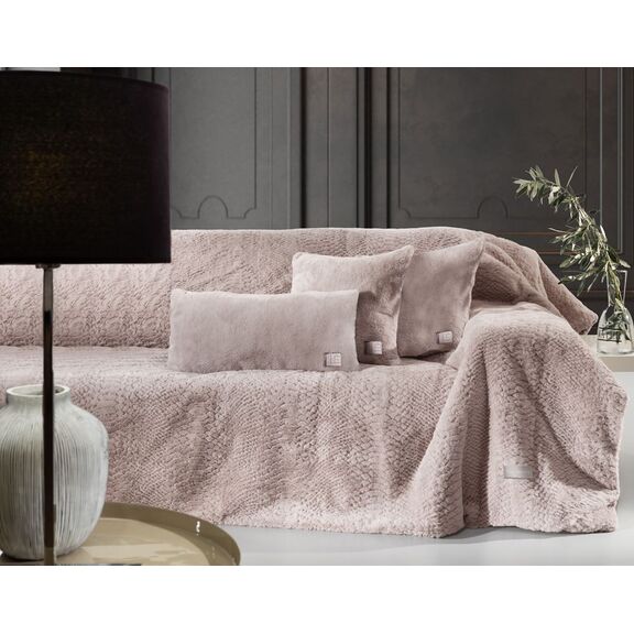 Ριχτάρι Crusty old Pink 170x350 + Διακοσμητικό Μαξιλάρι guy Laroche  100% Polyester art fur Ultrasoft