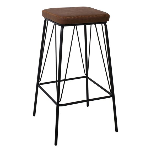 Panton Σκαμπό Bar, Μέταλλο Βαφή Μαύρο, pu Απόχρωση Vintage Brown