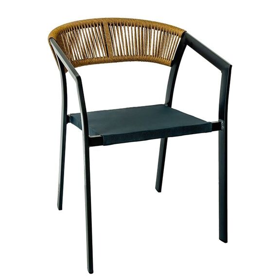 Parma Πολυθρόνα Βεράντας-Κήπου alu Ανθρακί Rope Wicker Φυσικό Textilene Ανθρακί Στοιβαζόμενη