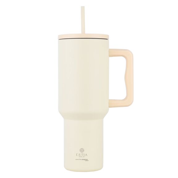 Estia Θερμος Straw Tumbler xl Save the Aegean 1200ml Lily White