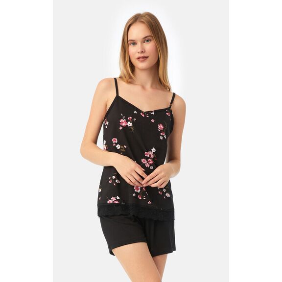 Γυναικεία Πυζάμα minerva l black-pink floral 90-52554-1