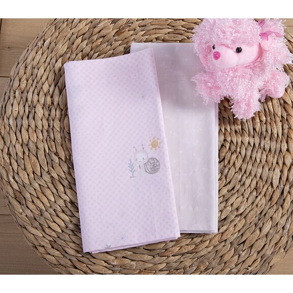 Σετ Βρεφικά Σεντόνια Λίκνου 2τμχ 70x120 nef-nef homeware cute snail pink 100% Βαμβάκι 144tc