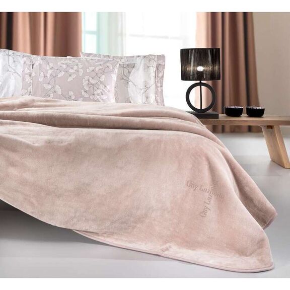 Κουβέρτα Βελουτέ Υπέρδιπλη 220x240cm guy laroche logo - pudra polyester